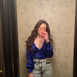 Lulu’s Navy Blue Satin Top XS